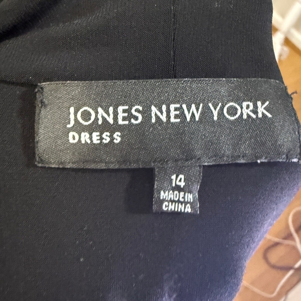Jones New York Dress Women 14 Black Drape Neck Sheath Attached Cardigan Layered‎ - Picture 6 of 8